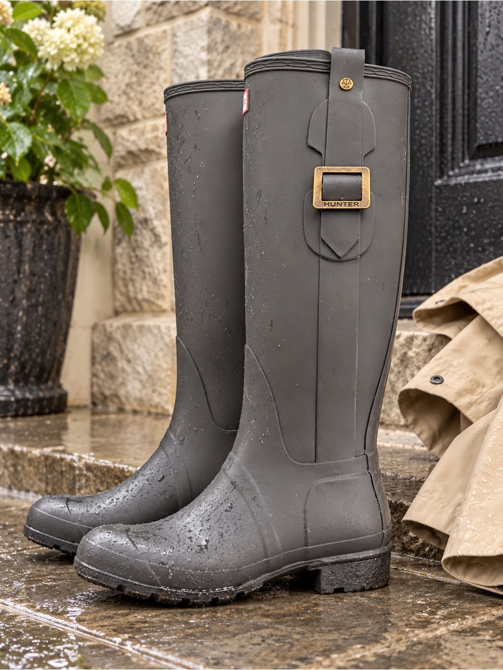 Hunter Original Tall Back Adjustable Rain Boots – Dark Gray – Women’s 10 NWOT